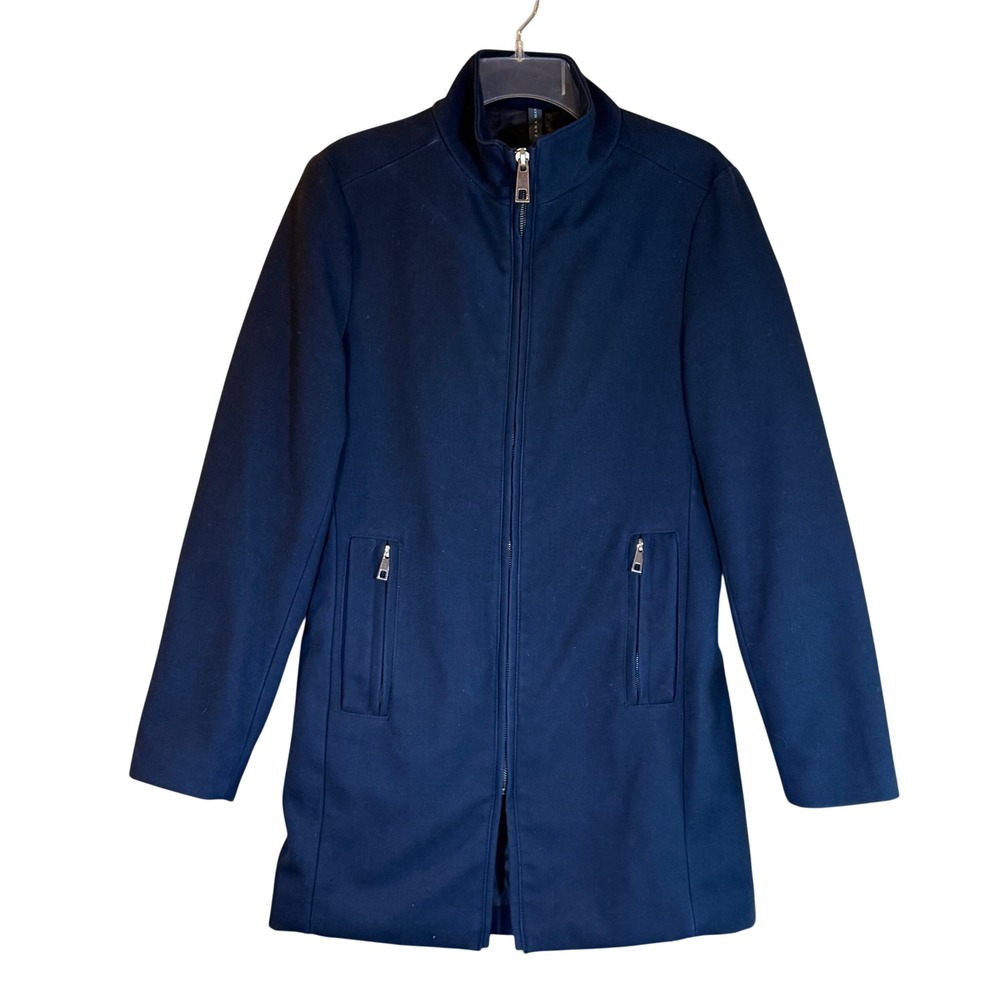 Zara Man‎ Full Zip Coat Mens S Navy Blue Textured Preppy Quiet Luxury Normcore